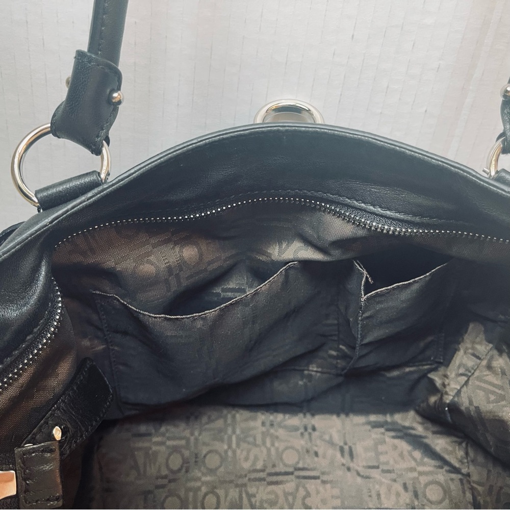 FERRAGAMO Black Soft Leather Bag Purse Silver Hardware Authentic Like New!! - Picture 6 of 12